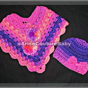 Infant Crochet Poncho and Hat Set